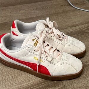 Puma Cream and Red Sneakers